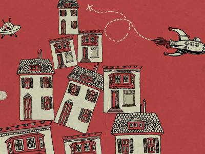 In progress illustration - Houses in outer space houses icons illustration red retro texture