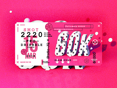 60,000 Followers 60k basketball c4d dribbble pink quintin studiojq thankyou ticket type