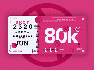 80,000 Followers 80k basketball c4d dribbble pink quintin studiojq thankyou ticket type