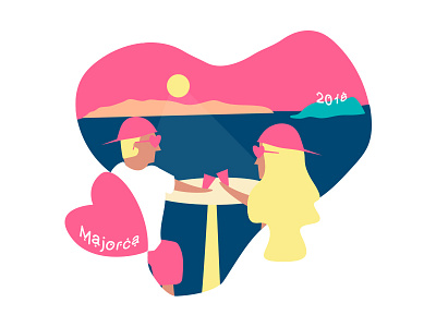 Majorca drinks holiday illustration illustrator lady pink sunset wine
