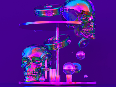 – Skull Disco – abstract art c4d cinema 4d holographic octane skull