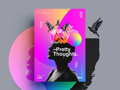 –Pretty Thoughts. adobe art cinema4d collage collageart color gradient illustration love minimal photoshop poster posterdesign retro swiss texture type typography vector
