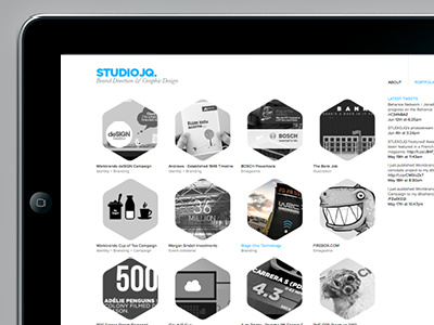 STUDIOJQ Behance prosite update (June 2012) Part 2 agency behance blue branding bristol clean design designer director grid hexagon logo mono prosite quintin website