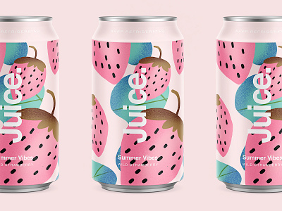 Juice. | Wild Strawberry. branding can cans color drinks illustration logo package packaging pattern sketch strawberry summer typography