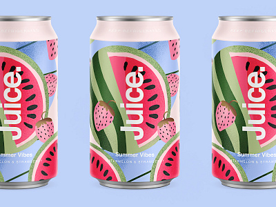 Juice. | Watermelon & Strawberry. branding can cans color drinks fruit illustartor illustration logo package packaging pattern sketch strawberry summer typography watermelon