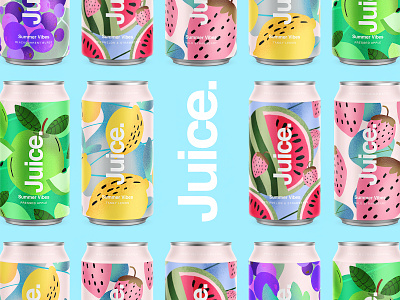 Juice. | Summer Vibes. branding can candesign cans color drinks illustration logo package packaging pattern sketch summer typography