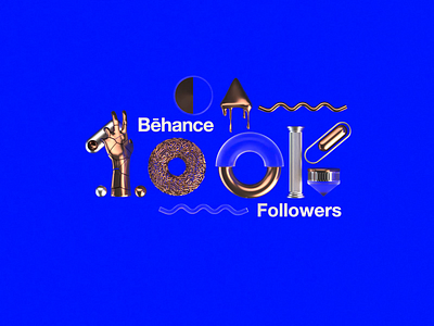 Behance | 100,000 Followers 100k animation behance blue c4d cinema4d dribbble followers motion octane portfolio quintin render studiojq thankyou ticket type