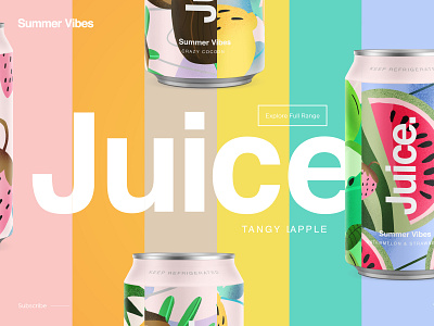 Juice. | Summer Vibes branding can candesign cans color drinks illustration landingpage logo package packaging pattern product sketch summer typography ui uidesign web