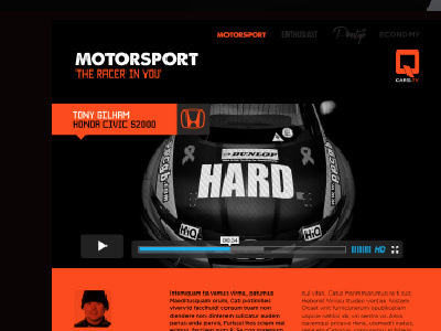 QCARS.TV Web layout 1 interface mono motorsport online orange racing ui web