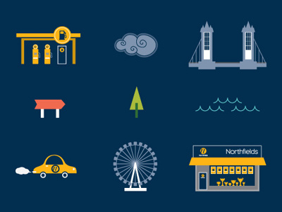 Icon set for a London estate agents campaign blue clouds icons iconset london tree waves