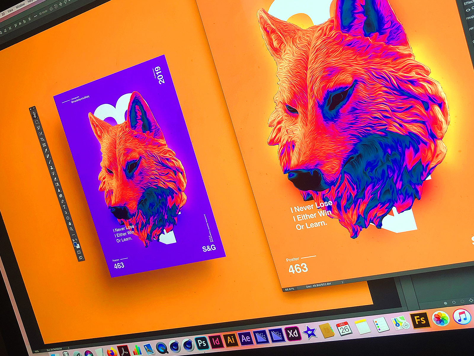 SNEAK PEEK - I Never Lose. I Either Win Or Learn. art poster art poster a day adobe gradient colour wolf illustration photoshop poster