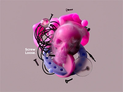 Screw Loose. c4d c4dart cinema4d color design digital illustration octane pink poster skull surreal type typography