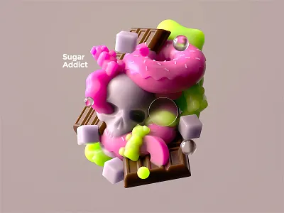 Sugar Addict cinema4d cinema4dart design digitial illustration mentalhealth octane suagr texture typography