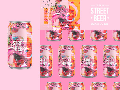 FEEL THE VIBE | STREET BEER art beer beer can beercan collage grunge packagedesign packaging pattern pink poster texture type typogaphy ui web