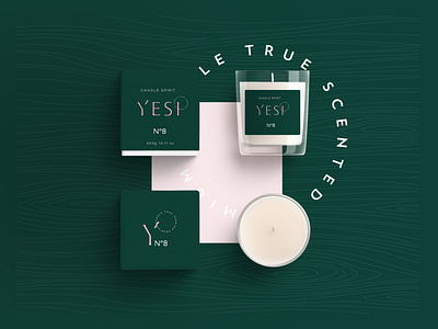 YESI Candles artwork branding candle packaging candlelight candles design green lettering logo packaging scent typography wood