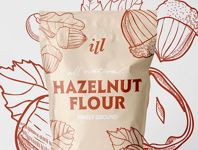 Ill Hazelnut Flour Package concept ⁠ art artwork branding finely groud flour flourish flourish logo hazel hazelnut ill illustration lettering package packaging typography