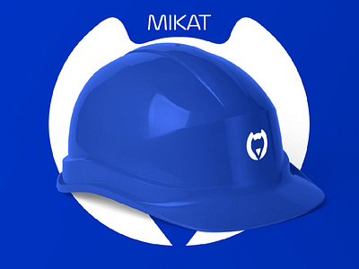 MIKAT animal artwork branding cat construction construction company constructor design helm helmet illustration kat logo minimal neon blue