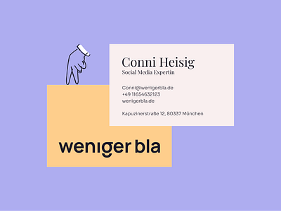Weniger bla - Assets agency brand identity branding business cards drawing hands illustration logo marketing sketch social media strategy studio wordmark