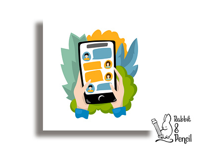 Hands holding smartphone with chat app, flat vector illustration