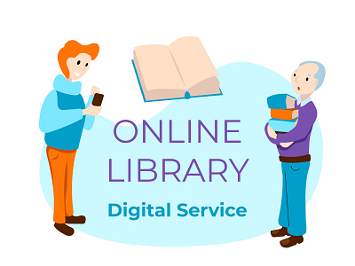 Online libraryv digital service flat vector illustration cartoon art cartoon character character flat illustration library online online service vector illustration