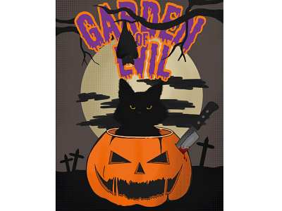 gardenofevil1 blackcat design dribbbleweeklywarmup gardenofevil halloween illustration october pumpkin