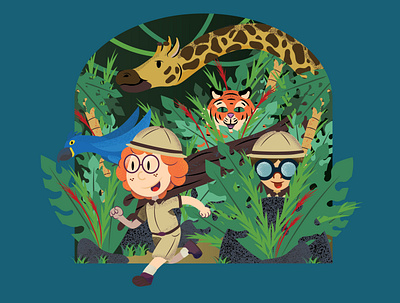 It's a Jungle Out There! child childrens book childrens illustration giraffe illustraion illustrator jungle parrot texture tiger wild zoo