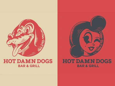 Hot Damn Dogs cartoon classic design dog illustraion illustrator logo mascot retro texture vector vintage