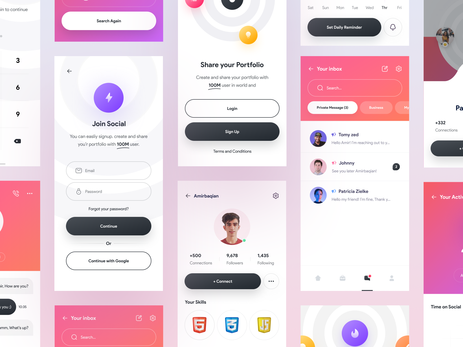 Social Kit Screens [ Light theme ] | Part 1 by Amir Baqian for Awsmd on ...