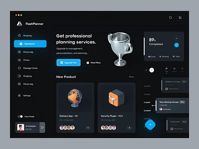 Flash Planner - Dark Version 🕰 3d dark manage mobile planner app project manager project managment roadmap schedule task task management task manager teamwork timeline tracker ui uiux web design workflow