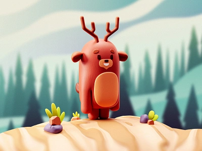 Adorable stag character 🦌 2d 3d 3d design blender c4d character character design cinema 4d cute cute illustration illustration ui design