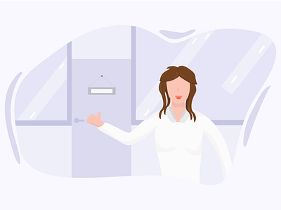 Woman welcoming you at your new job colors design girl illustration office ui vector web welcome woman