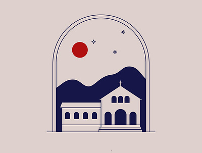 Mission San Luis Obispo de Tolosa central coast church icon illustration illustration art illustrator label design line art mission moon spanish stars vector wine label