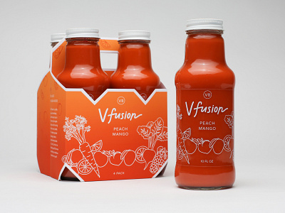 V8 V-fusion Packaging Concept bottle bottle label brand design branding conceptual fruit illustration fruits illustration illustrator juice label design orange rebranding red redesign vegetables