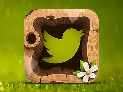 Twitter Birdhouse app bellones bird flower grass icon illustration photoshop texture twitter wood