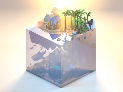 Low Poly Tropical Island 3d 3dillustration 3dmodeling cinema4d diorama illustration island isometric lowpoly lowpolyart render tropics