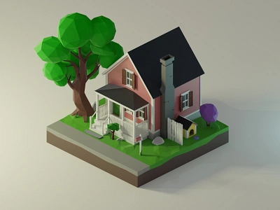 Low Poly House 3d 3dillustration 3dmodeling diorama house illustration isometric low poly lowpoly lowpoly3d lowpolyart render renders tree usa