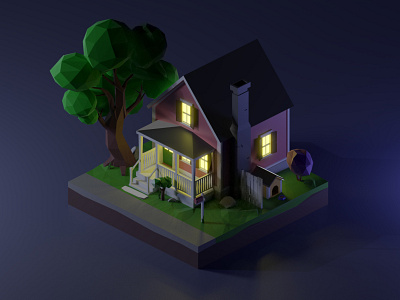 Low poly House at Night 3d 3dart 3denvironment 3dillustration 3dmodeling b3d blender3d building diorama house illustration isometric low poly lowpoly lowpolyart render renders