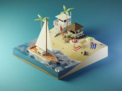 Summer Vibes Low Poly Beach 3d 3dillustration 3dmodeling b3d beach blender3d diorama illustration isometric low poly lowpoly lowpolyart render renders sand sea summer