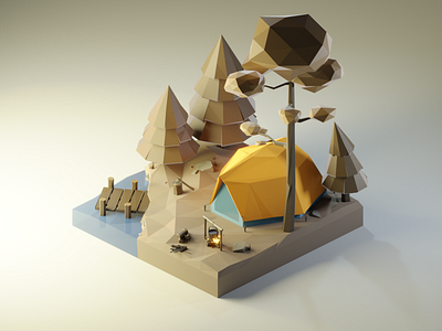 Camp Vibe 3d 3denvironment 3dillustration 3dmodeling camp diorama illustration isometric low poly lowpoly lowpolyart nature render renders travel