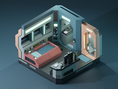 Futuristic Apartment 3d 3dillustration 3dmodeling apartment b3d blender3d future illustration isometric low poly lowpoly lowpolyart render renders room scifi