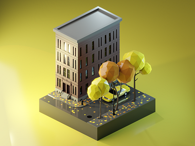 Autumn City Street 3d 3dillustration 3dmodeling autumn building city diorama illustration isometric low poly lowpoly lowpolyart newyork ny render renders street taxi