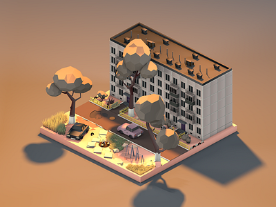Old russian apartment building 3d apartment building cinema4d diorama flat illustration isometric lowpoly lowpolyart renders russia yard