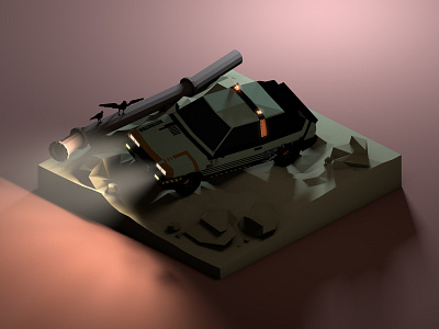 Cyberpunk Car (Vaz 2108) Night version 3d 3dillustration 3dmodeling car cinema4d diorama illustration isometric lowpoly lowpolyart night renders russia