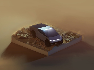 Tesla Cybertruck on Mars 3d 3dillustration 3dmodeling car cinema4d cyberpunk diorama illustration isometric lowpoly lowpolyart mars renders space tesla