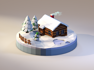 Winter House 3d 3dillustration 3dmodeling cinema4d diorama house illustration isometric lowpoly lowpolyart renders snowman winter