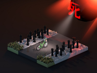 My dream 3d 3dillustration 3dmodeling bike cinema4d diorama dream illustration isometric lowpoly lowpolyart night renders