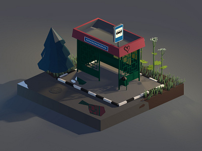 Bus Station 3d 3dillustration 3dmodeling business cinema4d diorama illustration isometric lowpoly lowpolyart renders russia station transport