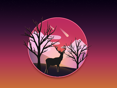 Staggering circle deer firewatch gradient landscape mountain orange pink purple stag sunset tree
