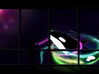 Outer this world 2d abstract boy child flat kid lighting lights orca outer reflection sky space this whale window world