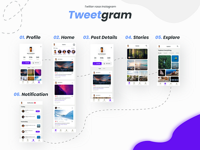 Tweetgram combine design instagram twitter uiux